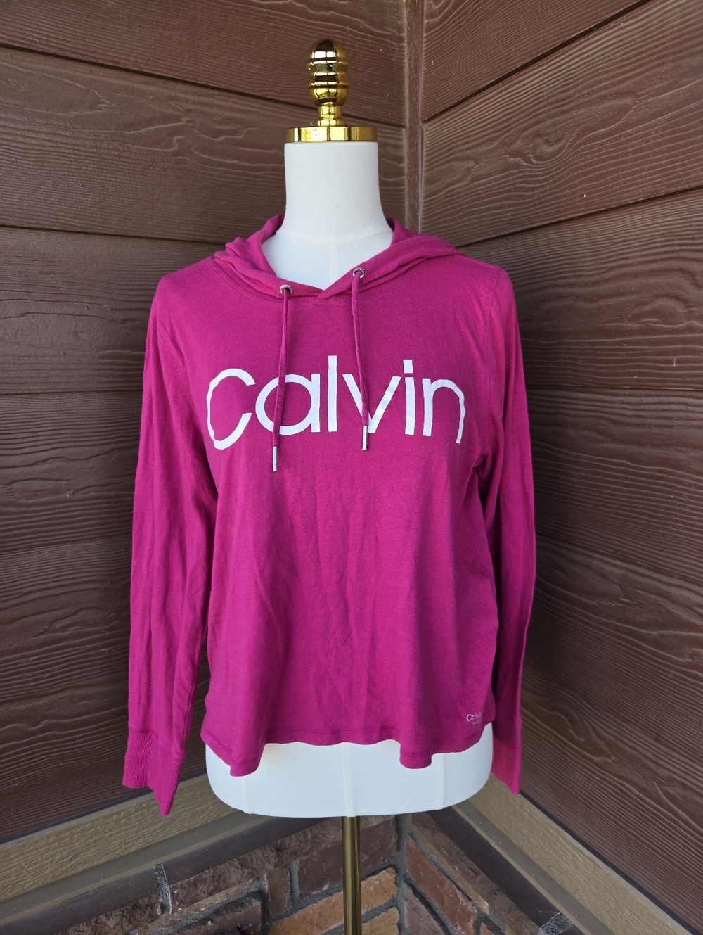 Calvin Klein Performance Stretch Pink & White Pullover Logo Women's Hoodie SMALL